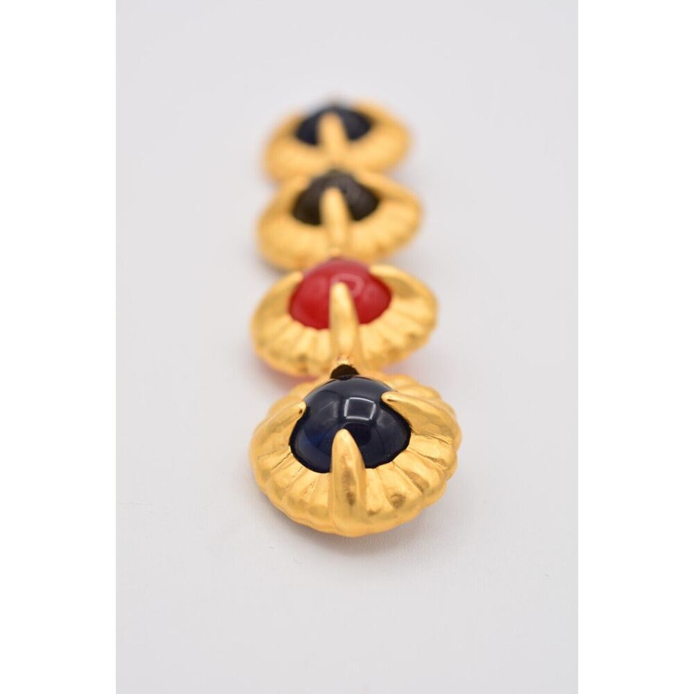 Givenchy Vintage Cabochon Pin Brooch Multi-Color Brushed Gold NOS Signed BinAT - Picture 6 of 12